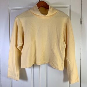 Cotton Colors Ribbed Turtleneck Top Pullover Casual Comfy Cropped Butter‎ Yellow